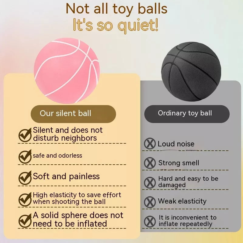 Indoor toddler silent basketball toy with elastic band in orange, cyan, blue, and pink