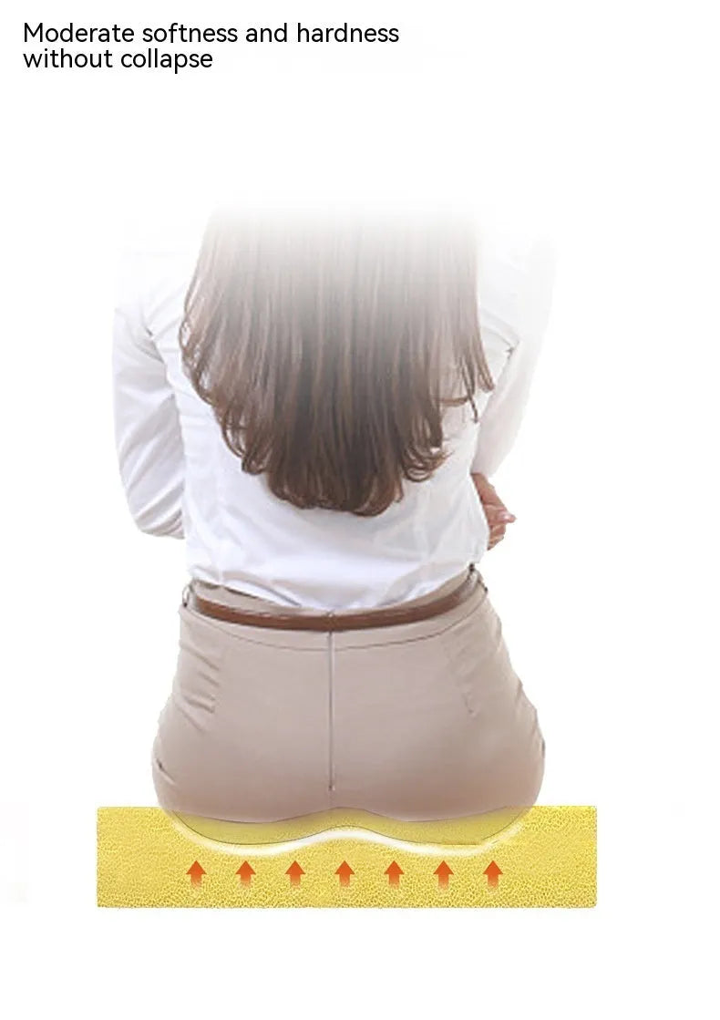 Black thick foam car seat cushion for height adjustment, shown on a car seat.