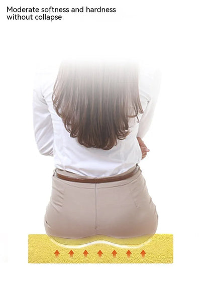 Black thick foam car seat cushion for height adjustment, shown on a car seat.