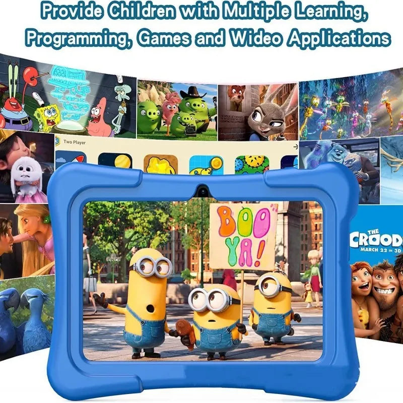 A133 quad-core 7-inch children's tablet with Android 12, 1024x600 IPS screen, in pink or blue