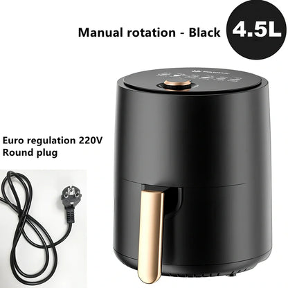 Black touch screen air fryer with 4.5-6L capacity and 1350W power rating