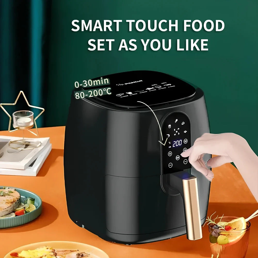 Black touch screen air fryer with 4.5-6L capacity and 1350W power rating