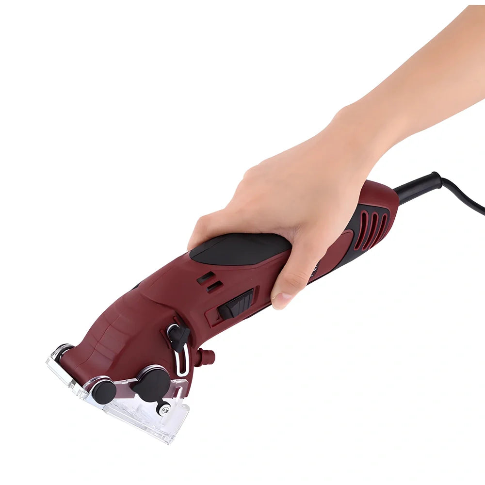 ROTORAZER compact hand-held saw with parallel rail accessory and 54.8mm blade