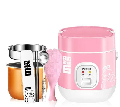 Compact round rice cooker with steam pan, non-stick inner pot, and mechanical dial, sized 160mm x 160mm x 190mm.