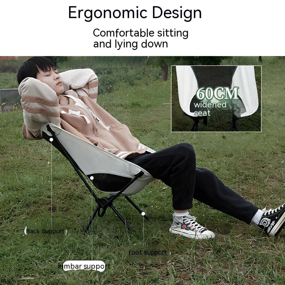 Outdoor folding chair with 600D Oxford cloth in ivory white, shown in folded position with storage bag