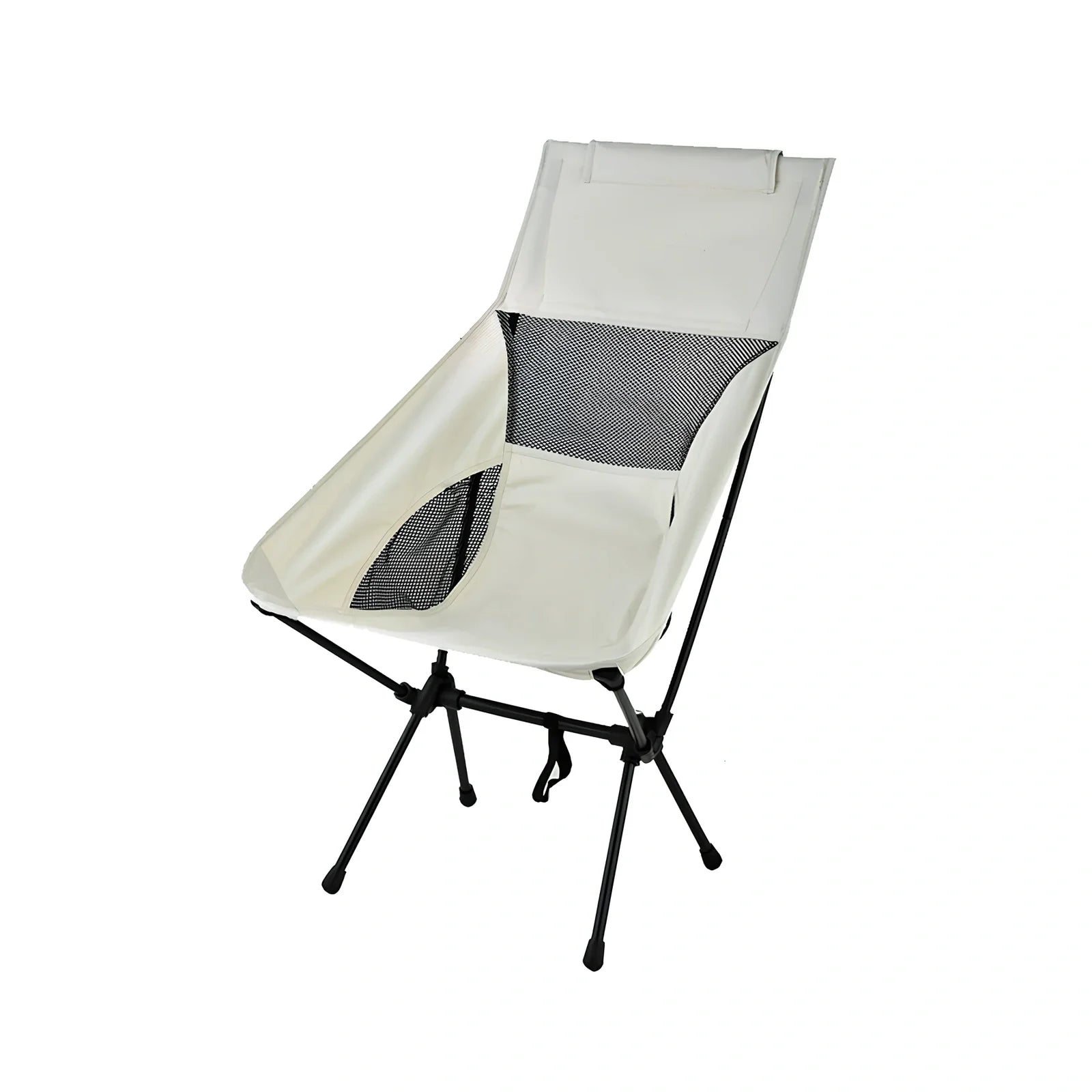 Outdoor folding chair with 600D Oxford cloth in ivory white, shown in folded position with storage bag
