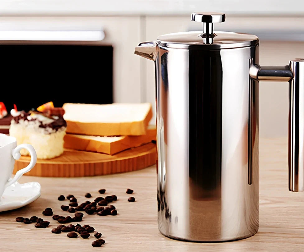 Double stainless steel coffee press with double-layer anti-scald structure and precision filter screen