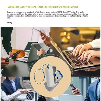 Small white metal USB flash drive with rotation mechanism showing USB connector