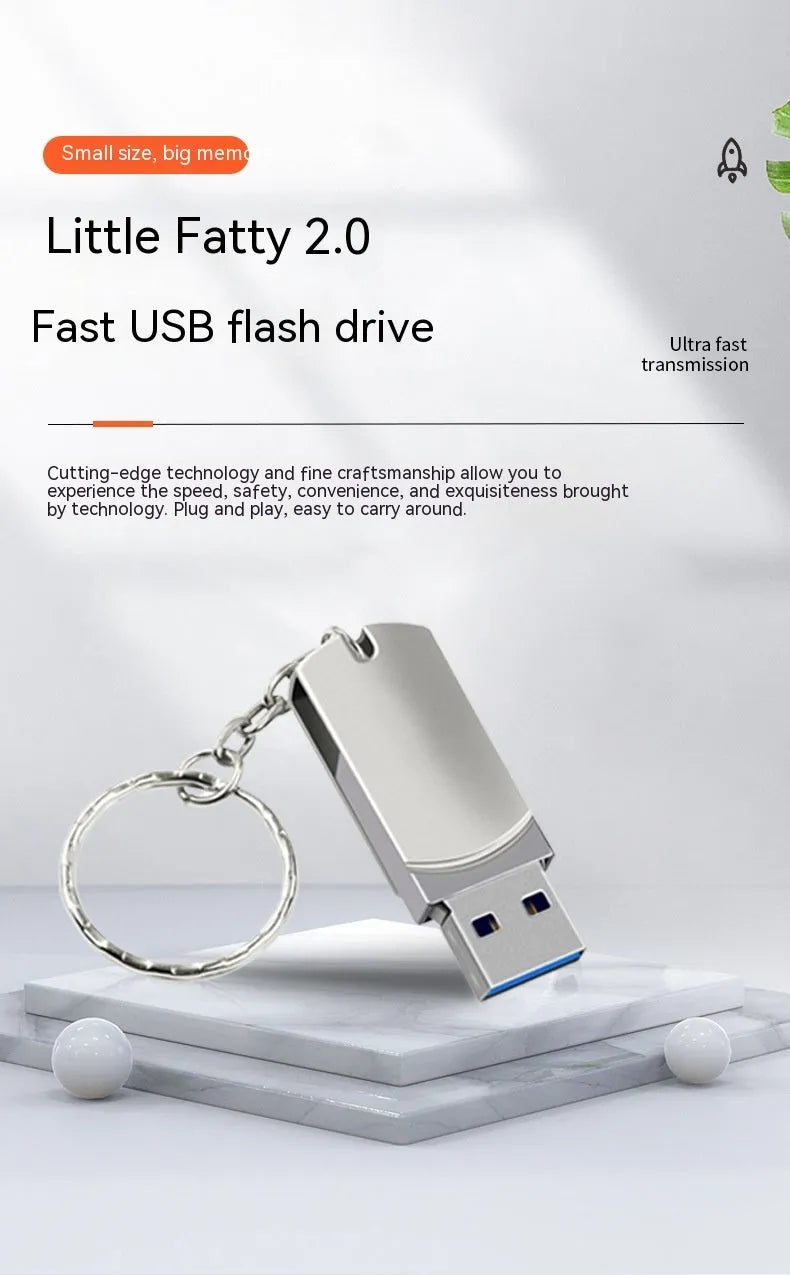 Small white metal USB flash drive with rotation mechanism showing USB connector