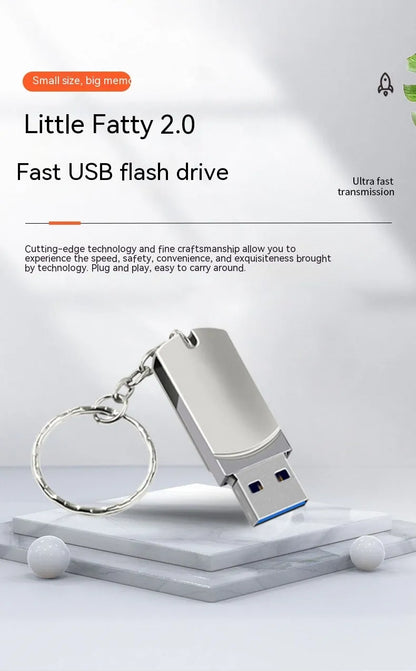 Small white metal USB flash drive with rotation mechanism showing USB connector