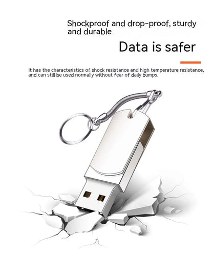 Small white metal USB flash drive with rotation mechanism showing USB connector