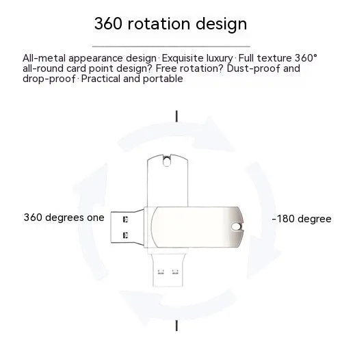 Small white metal USB flash drive with rotation mechanism showing USB connector