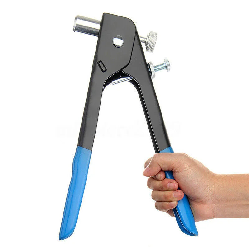 Manual riveter nut set with alloy steel construction showing nut gun design for tool-free fastening