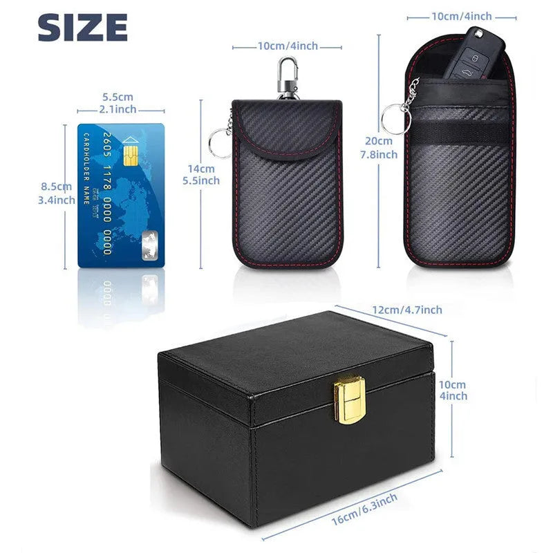 Carbon fibre anti-theft shielding box set with RFID blocking key cases for card protection