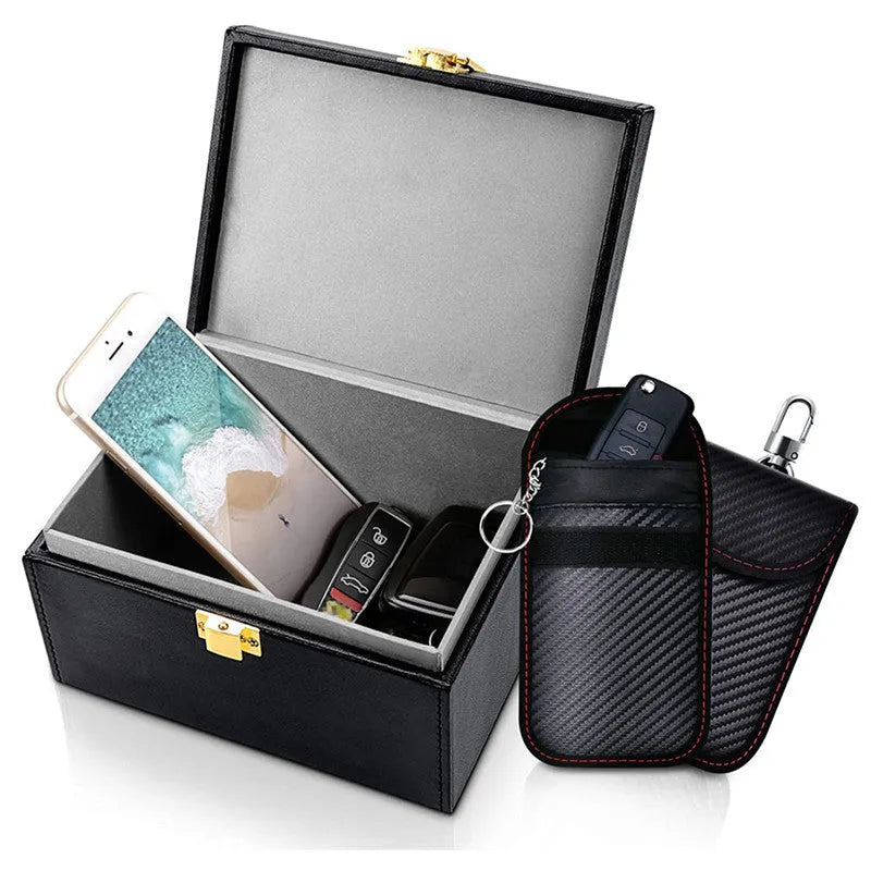 Carbon fibre anti-theft shielding box set with RFID blocking key cases for card protection