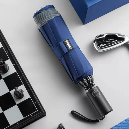 LED flashlight folding umbrella in gray, blue, black, or red with reflective angel ring for night safety