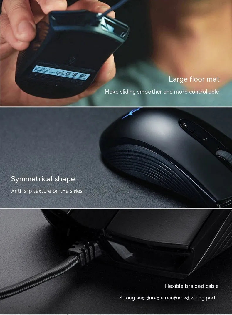 Pulse RGB wired gaming mouse with USB cable in black or pink colour options