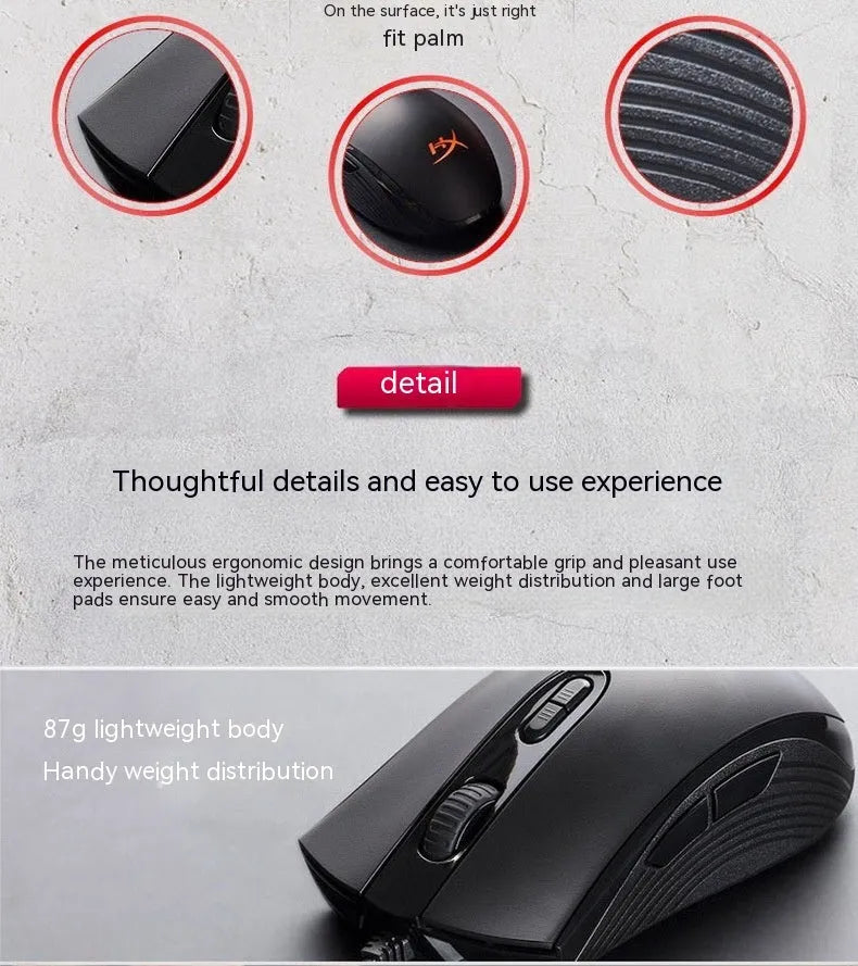 Pulse RGB wired gaming mouse with USB cable in black or pink colour options