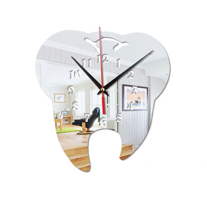 Rectangular acrylic tooth shape wall clock with mirror surface in modern Chinese design