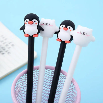 Korean cartoon penguin silicone gel pen in peacock blue colour with 0.5mm black ink.