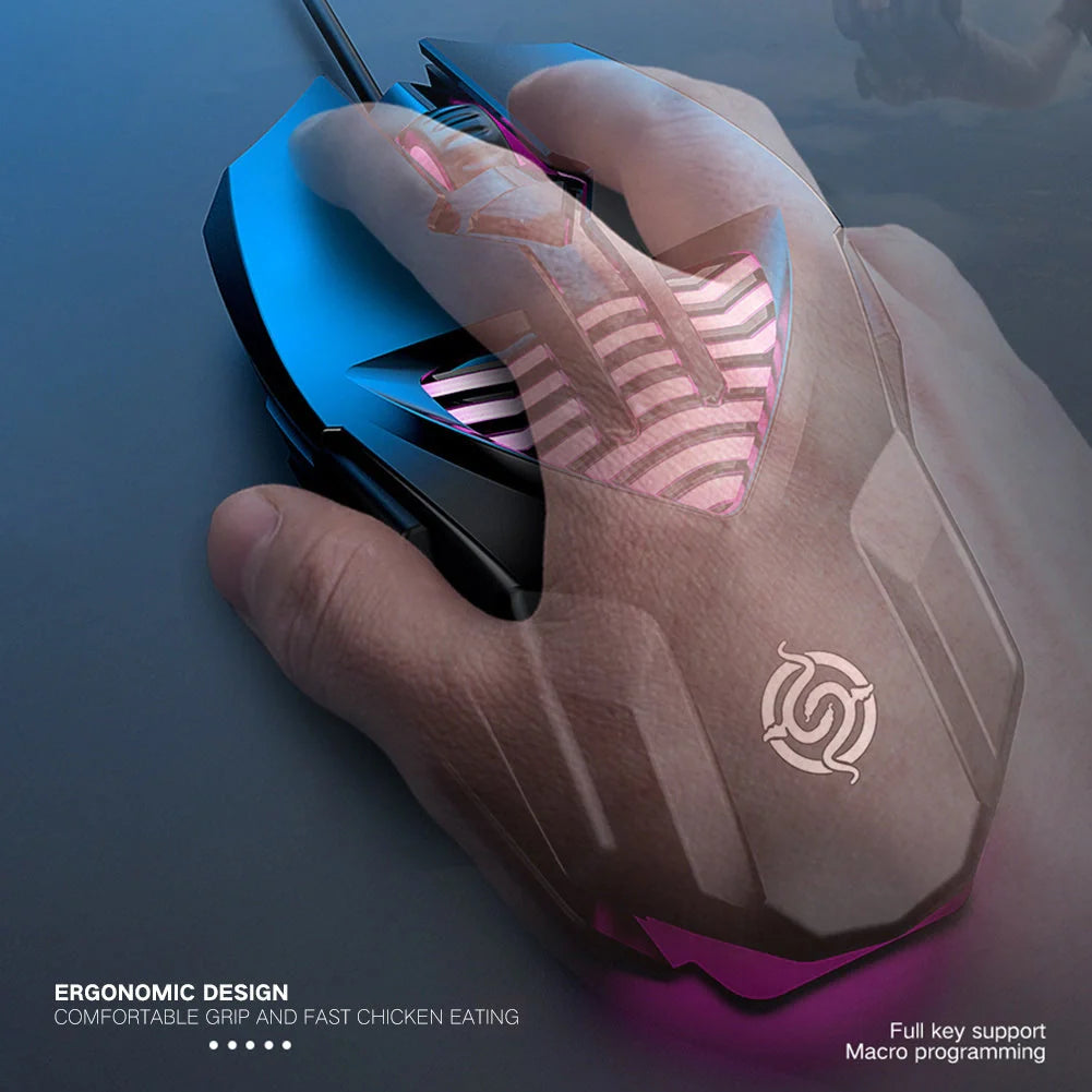 Ergonomic wired gaming mouse with customizable buttons, high-precision optical sensor, and comfortable textured grip for office and gaming use