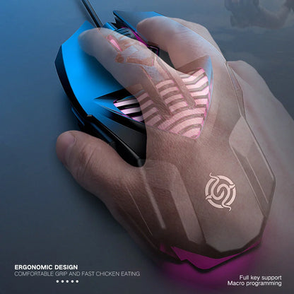 Ergonomic wired gaming mouse with customizable buttons, high-precision optical sensor, and comfortable textured grip for office and gaming use