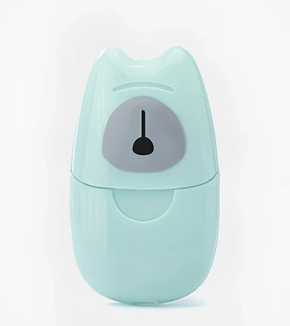 Pack of 50 pink biodegradable soap paper sheets, each 8x4.5cm, for portable hand cleaning on travels