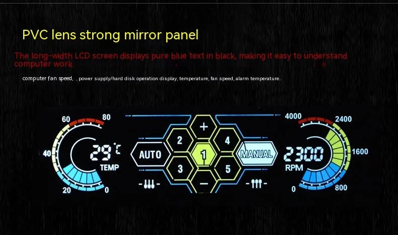 Black PC chassis touch screen temperature controller for optical drive bay installation with colourful LED display