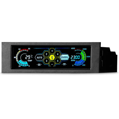 Black PC chassis touch screen temperature controller for optical drive bay installation with colourful LED display