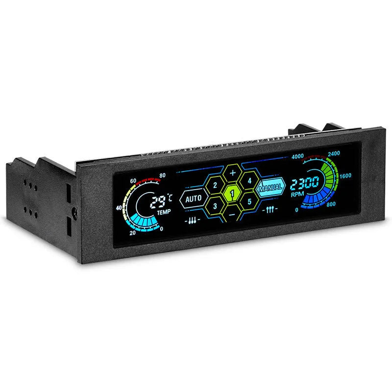 Black PC chassis touch screen temperature controller for optical drive bay installation with colourful LED display