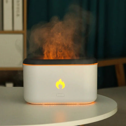 Black and white USB flame aroma diffuser with 300ml water tank for room humidification