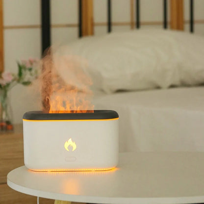 Black and white USB flame aroma diffuser with 300ml water tank for room humidification