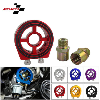 Universal aluminium alloy oil pressure gauge adapter in red, blue, black, gold, and silver colour options