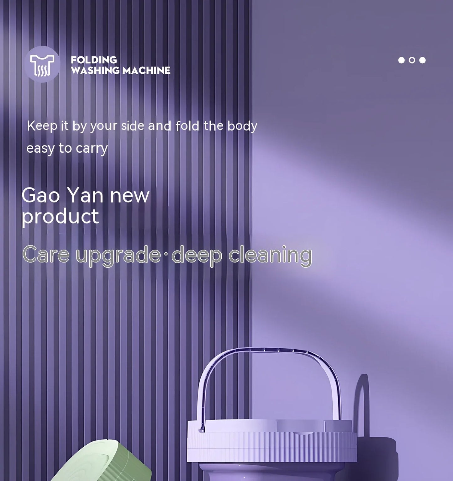 Compact purple folding washing machine with UK plug, measuring 30cm wide with 10L capacity drain basket