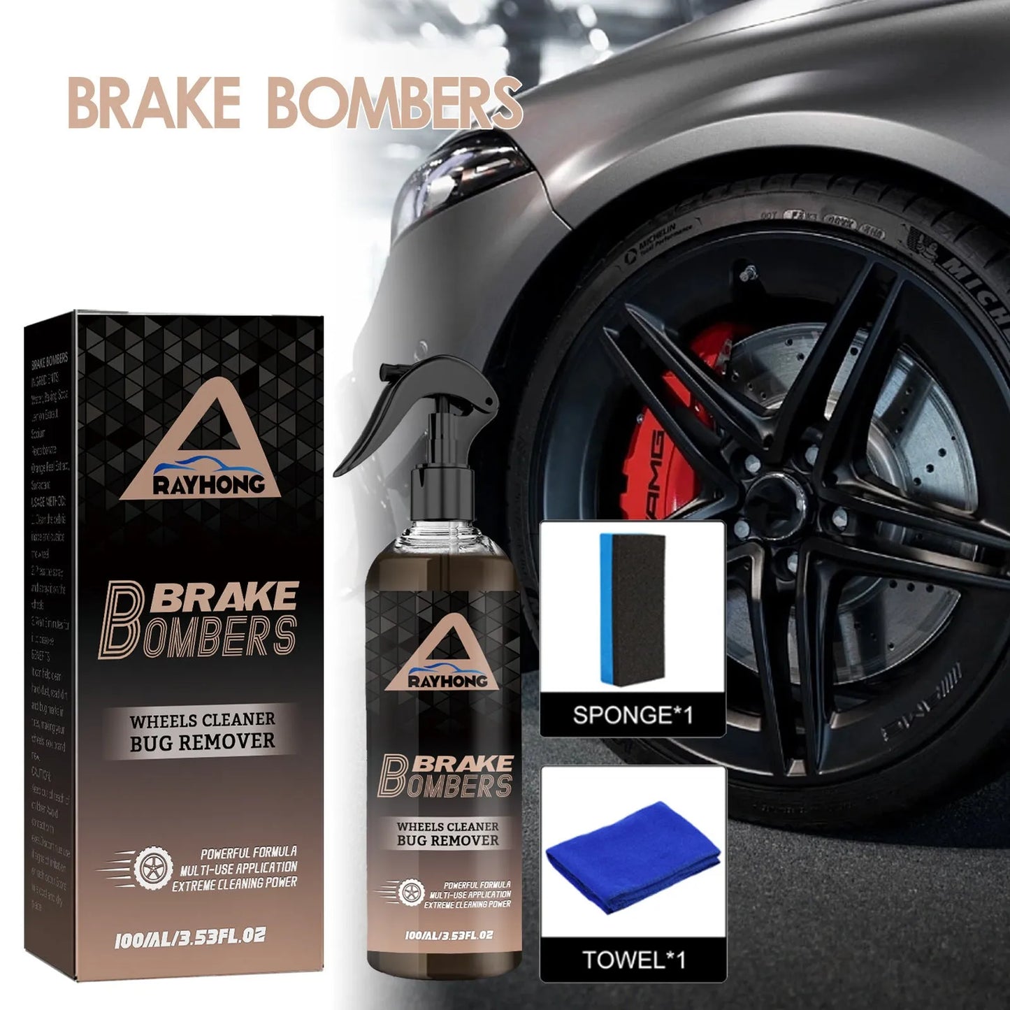 120ml car brake cleaner bottle with sponge towel for disc brake and caliper cleaning