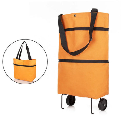 Waterproof folding shopping cart with reinforced bottom and wheels for easy transport