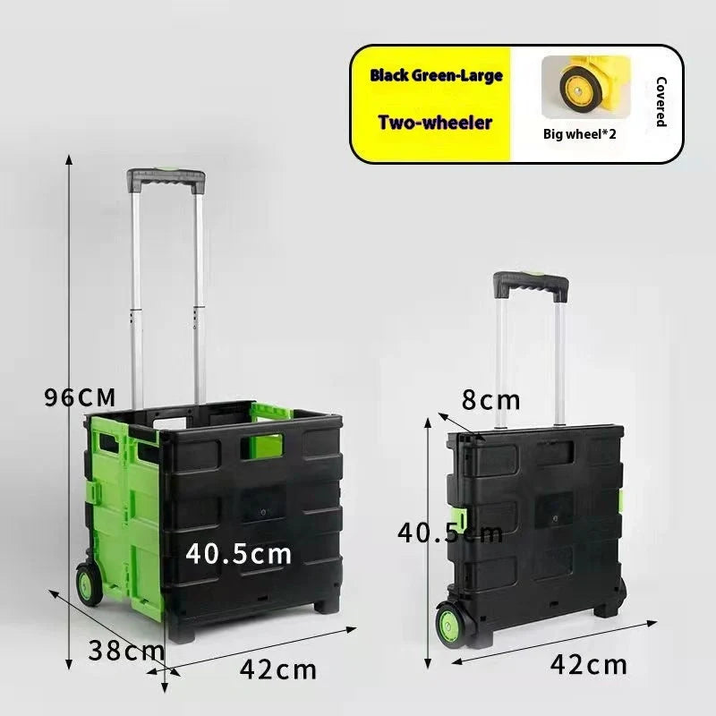 Foldable plastic lever cart with lid in various colors, perfect for shopping and transport