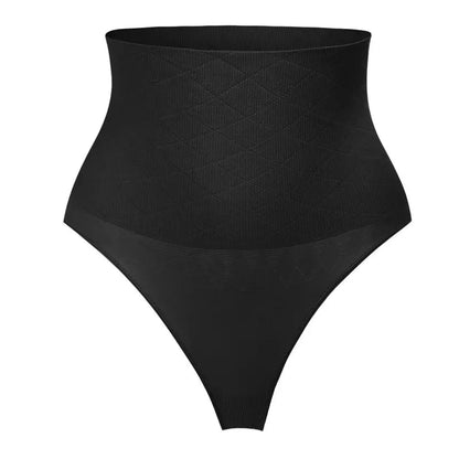 Mid Waist Seamless T-back Belly Striped Briefs for Women in black and skin color