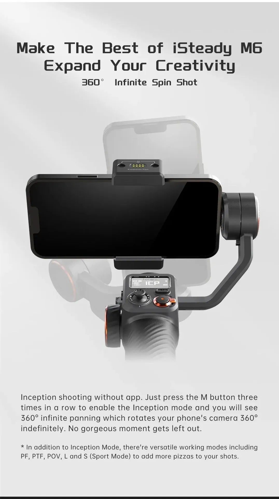 Black smartphone stabiliser with magnetic AI fill light and three-axis gimbal on tripod