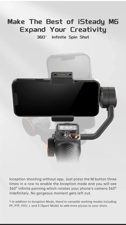 Black smartphone stabiliser with magnetic AI fill light and three-axis gimbal on tripod