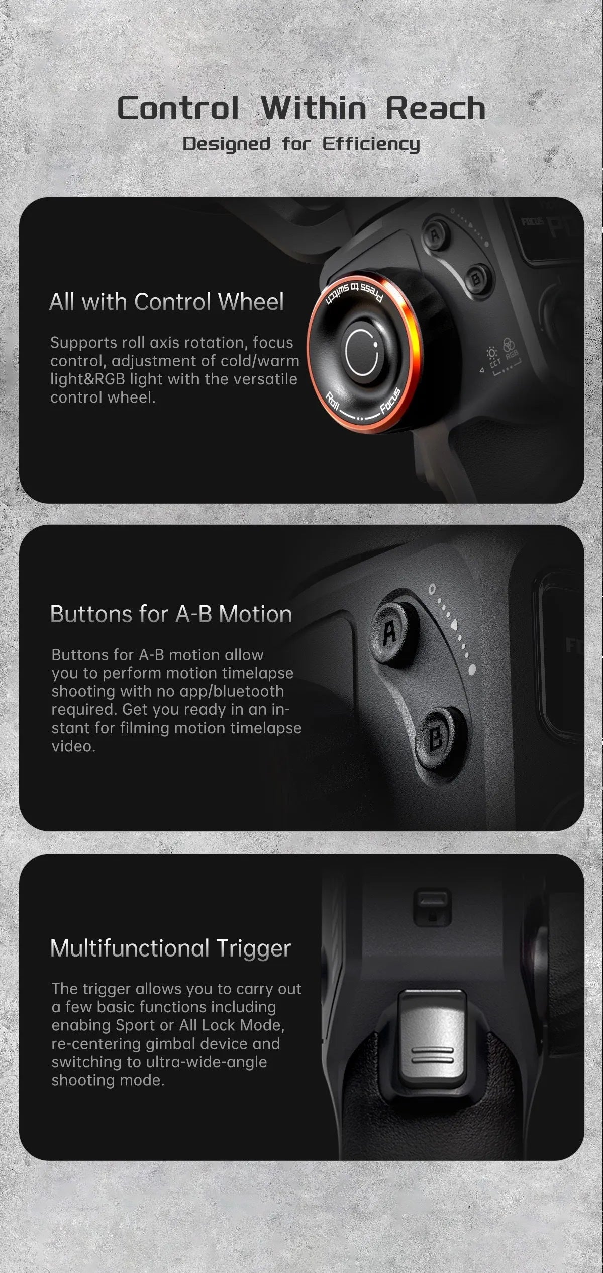 Black smartphone stabiliser with magnetic AI fill light and three-axis gimbal on tripod