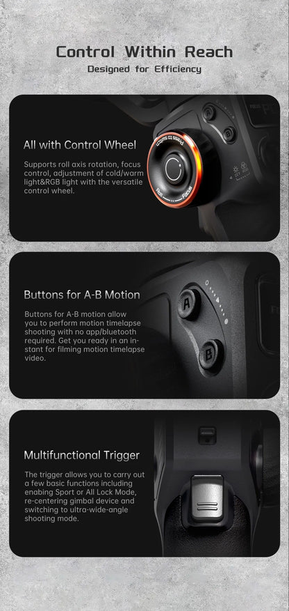 Black smartphone stabiliser with magnetic AI fill light and three-axis gimbal on tripod