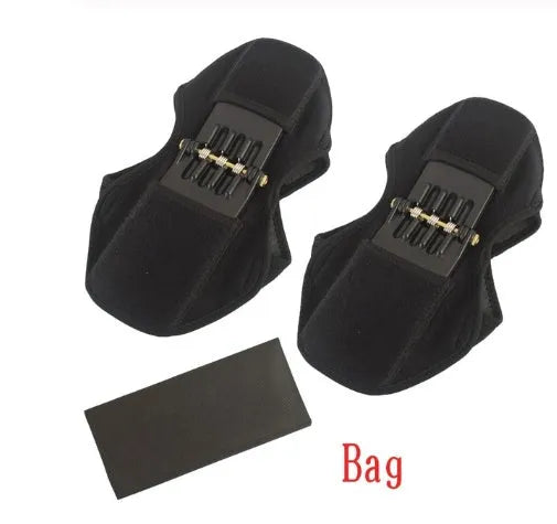 Adjustable spring knee brace for sports support in black, shown with straps.