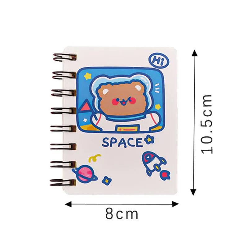 Astronaut Flipped Portable Pocket Notebook showing 10.5cm x 8cm dimensions with space character cover design