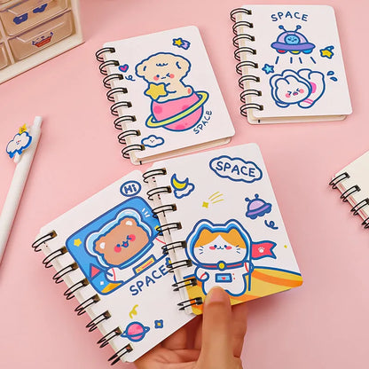 Astronaut Flipped Portable Pocket Notebook showing 10.5cm x 8cm dimensions with space character cover design
