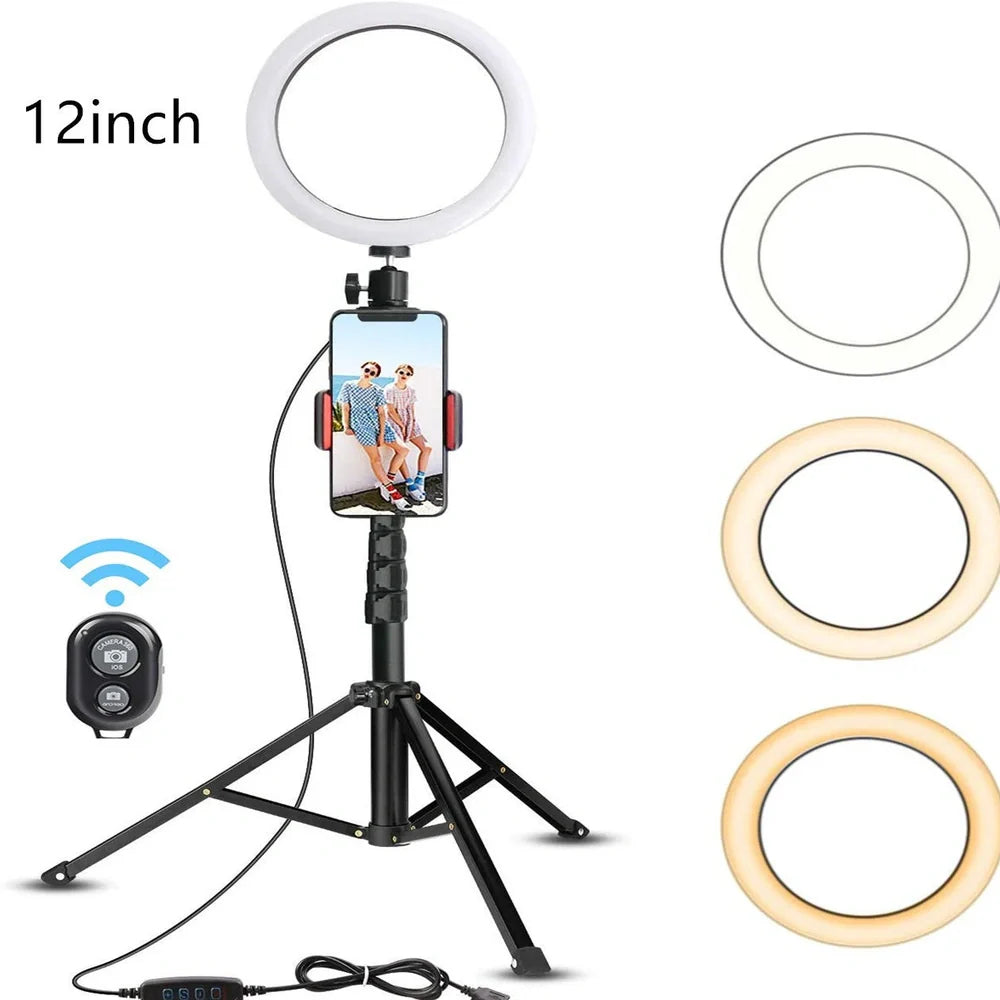 10-inch ring light with 26cm LED diameter on adjustable tripod stand for photography