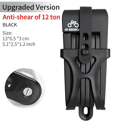 INBIKE mountain bike lock with orange ABS rubber coating showing 12-ton hydraulic resistance rating