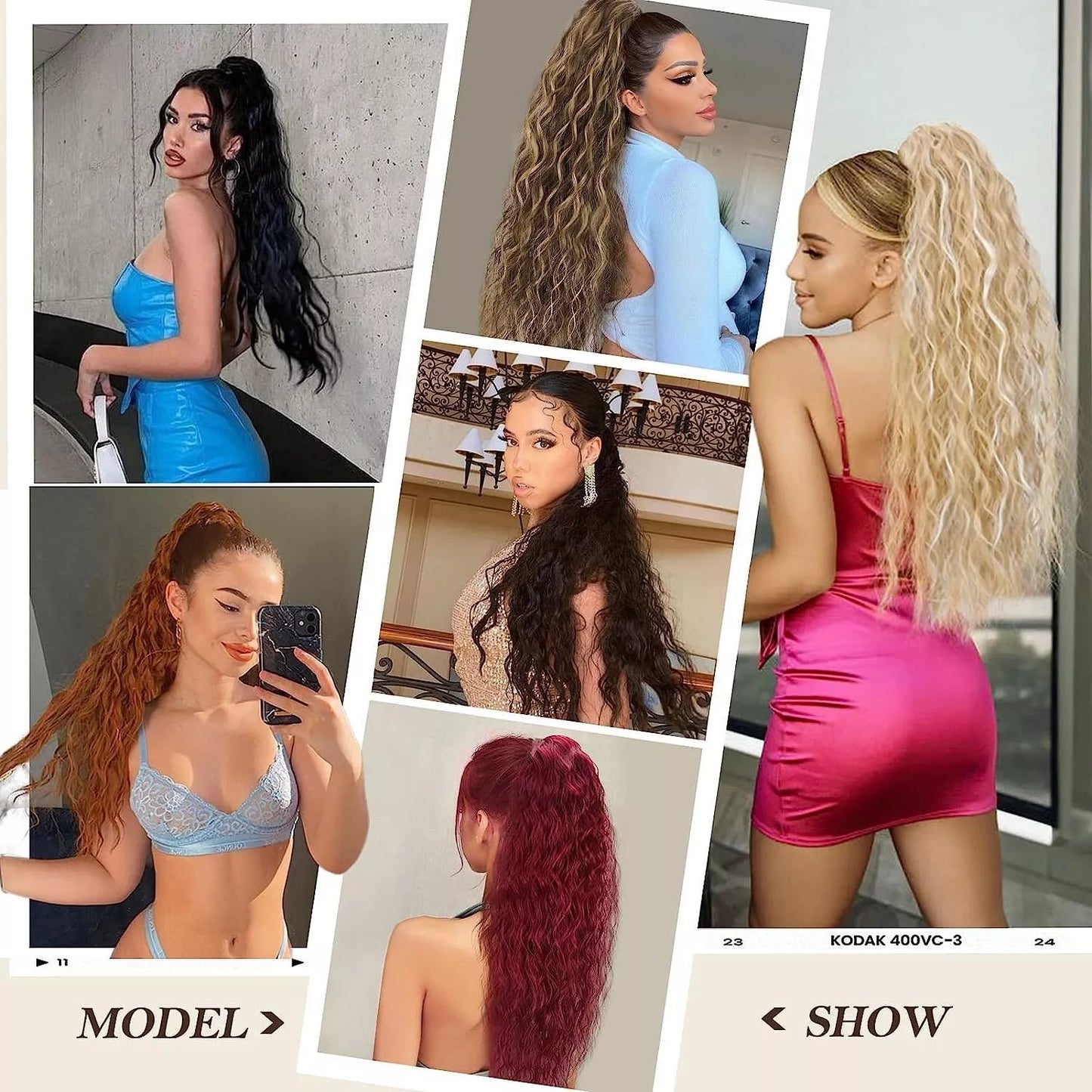 Long curly ponytail wig for women with small curls, heat-resistant up to 300°F