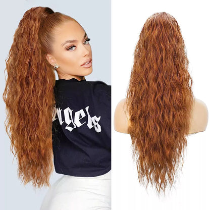 Long curly ponytail wig for women with small curls, heat-resistant up to 300°F
