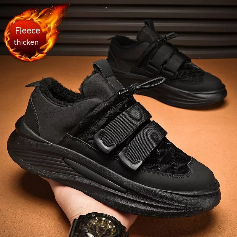 Men's black and gray striped platform sneakers with PVC sole